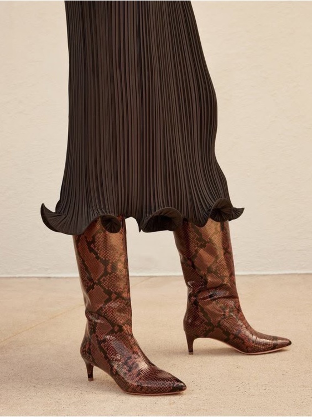Loeffler Randall Gloria Tall Mocha Snake Leather Boots Size 7